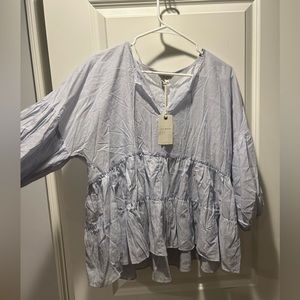 Lucky Brand White and Blue stripped Flowy Blouse